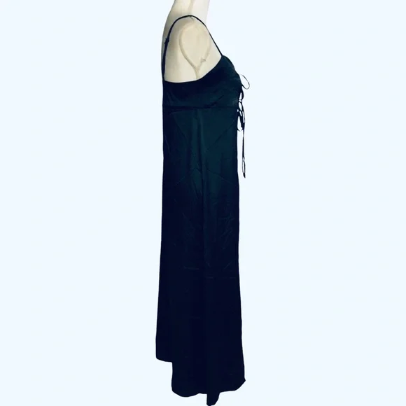 Anthropologie NEW Black Long Satin Cami Open Front Nightgown Size Small